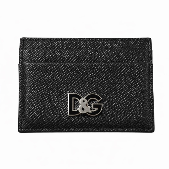 Dolce & Gabbana Unisex Black Pebbled Leather Card Holder Wallet